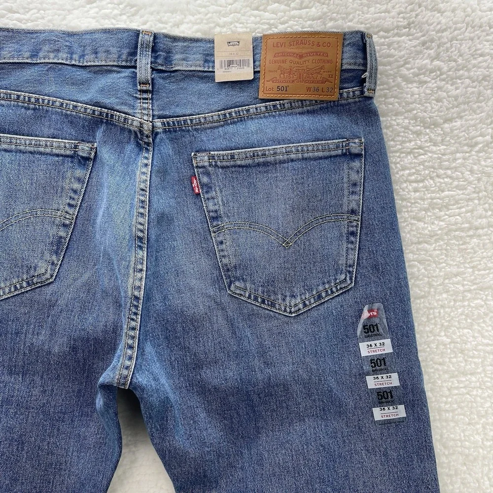 Levis 501 Jeans Mens 36x32 Blue Premium Original Button Fly Denim Grunge 90s
